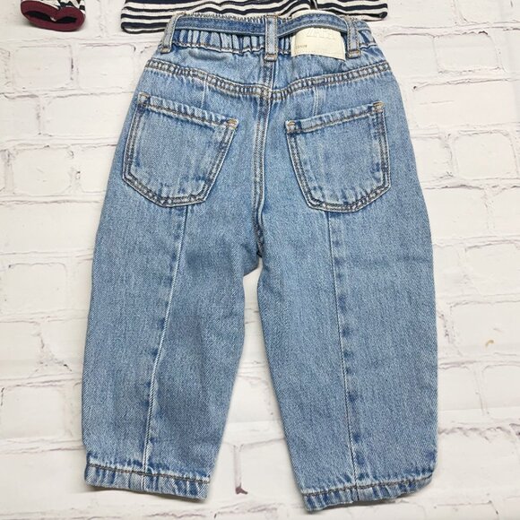 Zara 12-18 month Girls Pointelle Knit Long Sleeve Top + NWT Retro Jeans Bundle - Picture 7 of 10